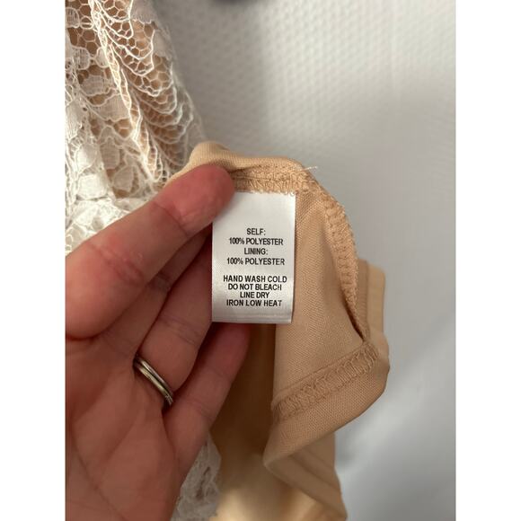 Lulus White Nude All of My Heart Sleeveless V Neck Lace Skater Mini Dress Small - Picture 5 of 9